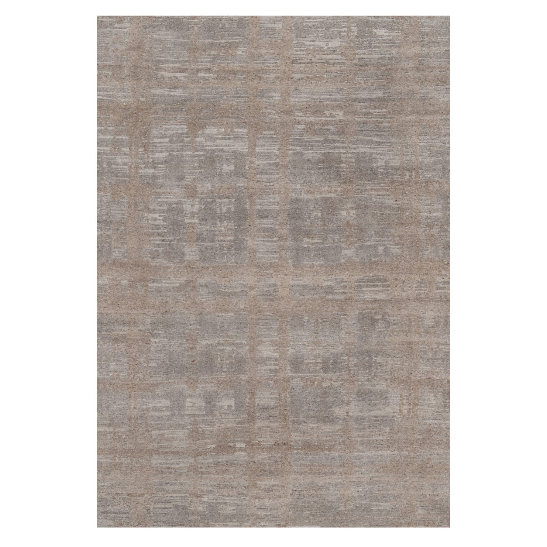 Amphora Brown, Hand Knotted, Modern Criss Cross Erased Design, Hand Spun Undyed Natural Wool, Oriental Rug